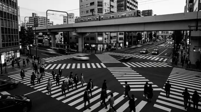 Urban landscape with transport infrastructure